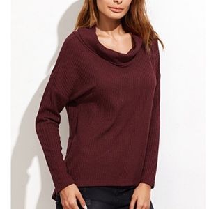 100% Cotton Waffle Knit Cowl Neck Top
